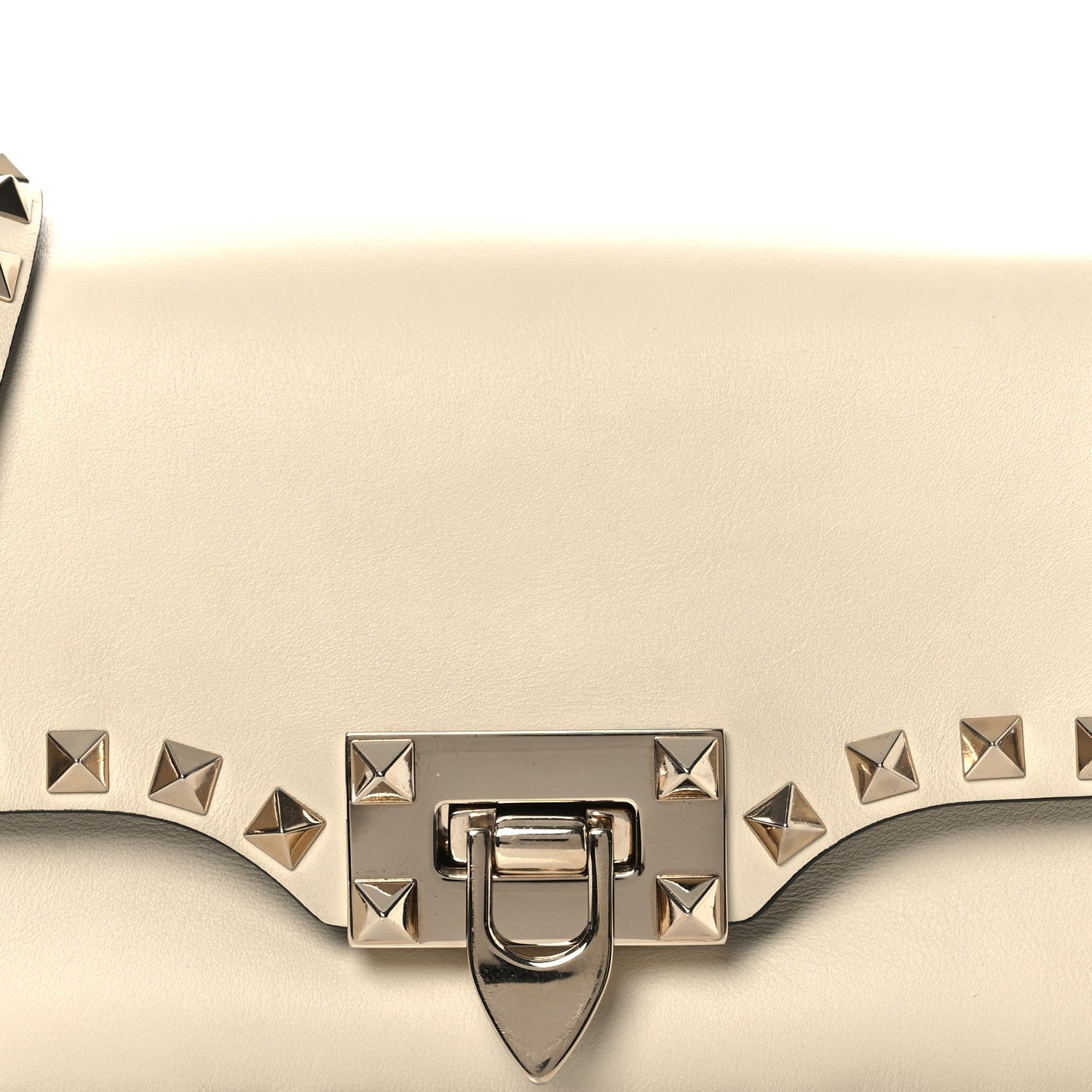 Vitello Small Rockstud Flip Lock Crossbody Bag Light Ivory