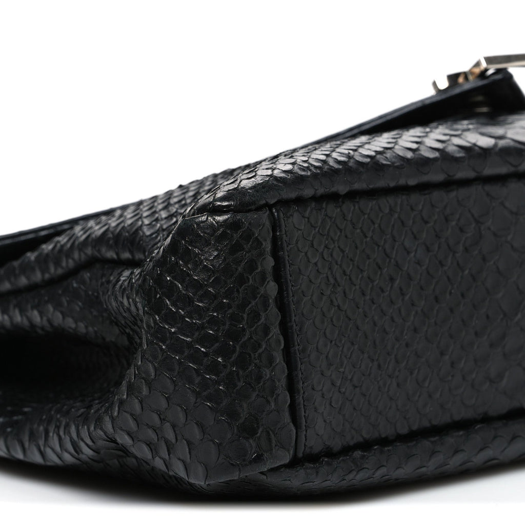 Snake Calfskin Embossed Monogram Large College Satchel Black