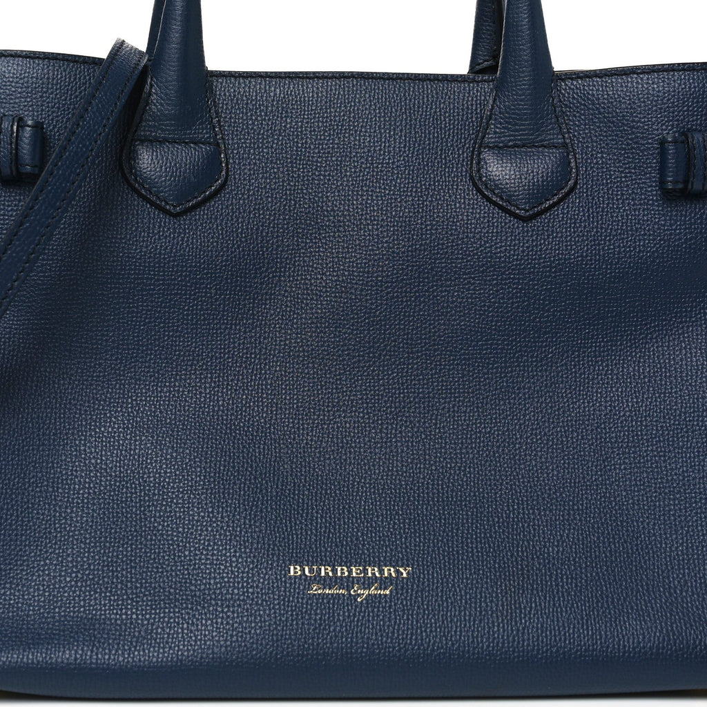 Derby Calfskin House Check Medium Banner Tote Ink Blue