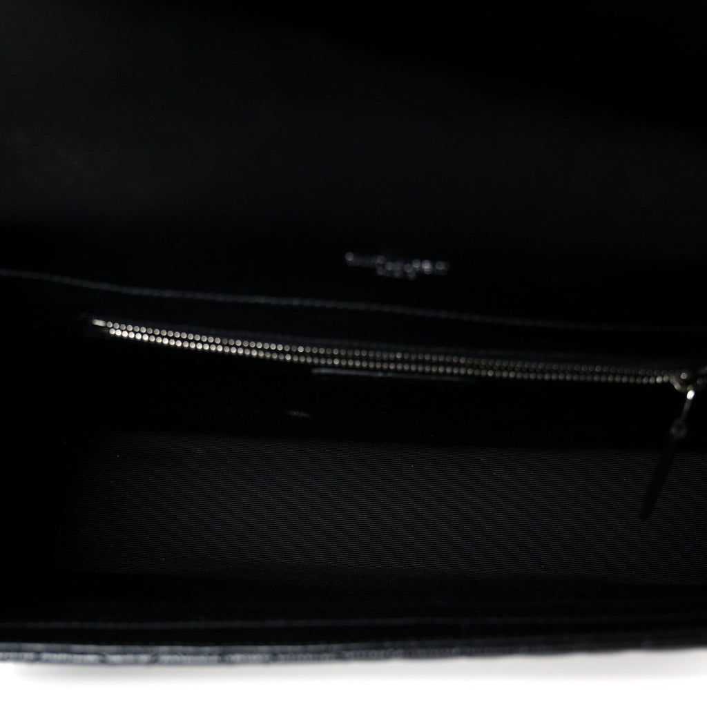 Grain De Poudre Textured Mixed Matelasse Large Triquilt Monogram Satchel Black
