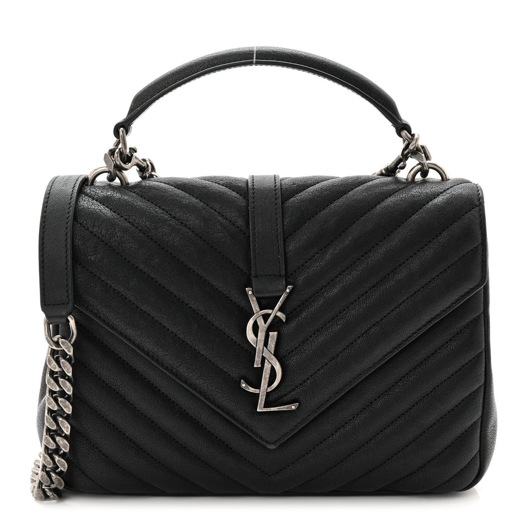 Sheepskin Matelasse Chevron Monogram Medium College Bag Black