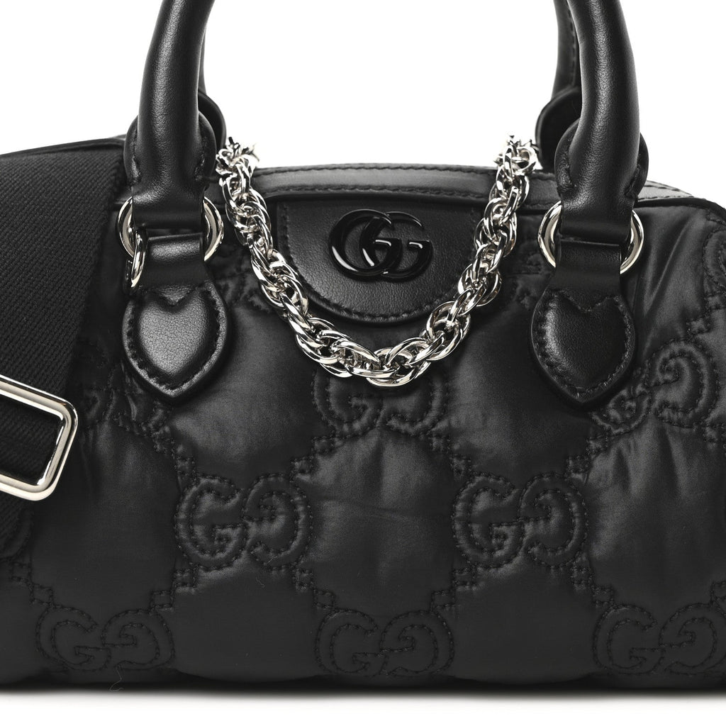 Nylon Calfskin Enamel GG Matelasse Mini Bowler Bag Black