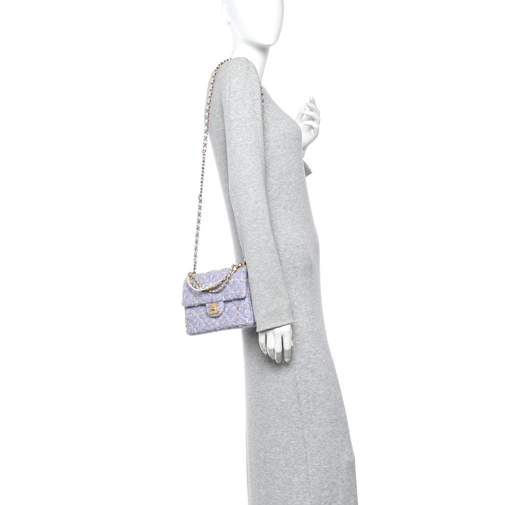 Tweed Quilted Pearl Twist Mini Rectangular Flap Purple