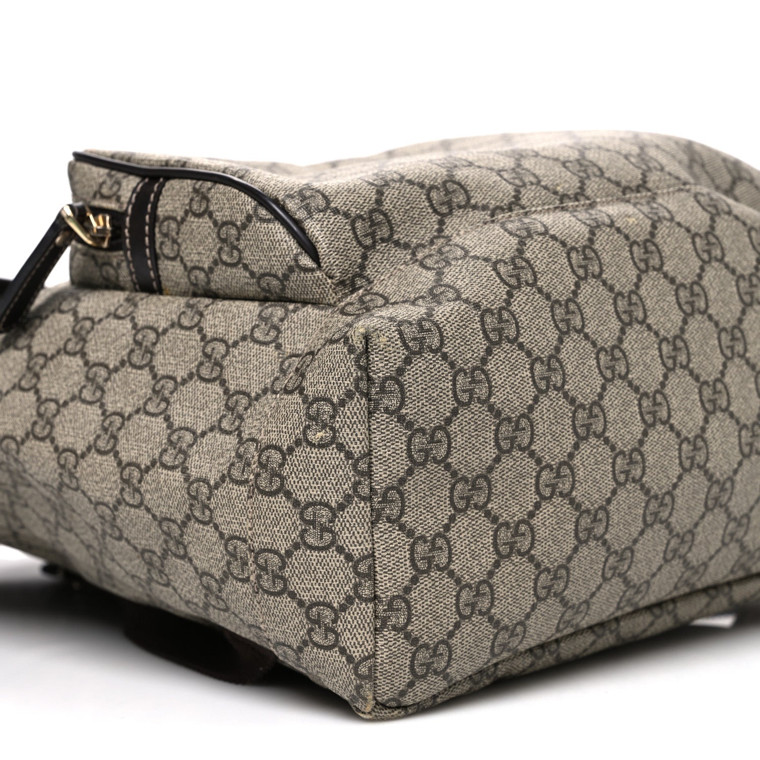 GG Supreme Monogram Medium Single Buckle Rucksack Backpack Beige Ebony Brown