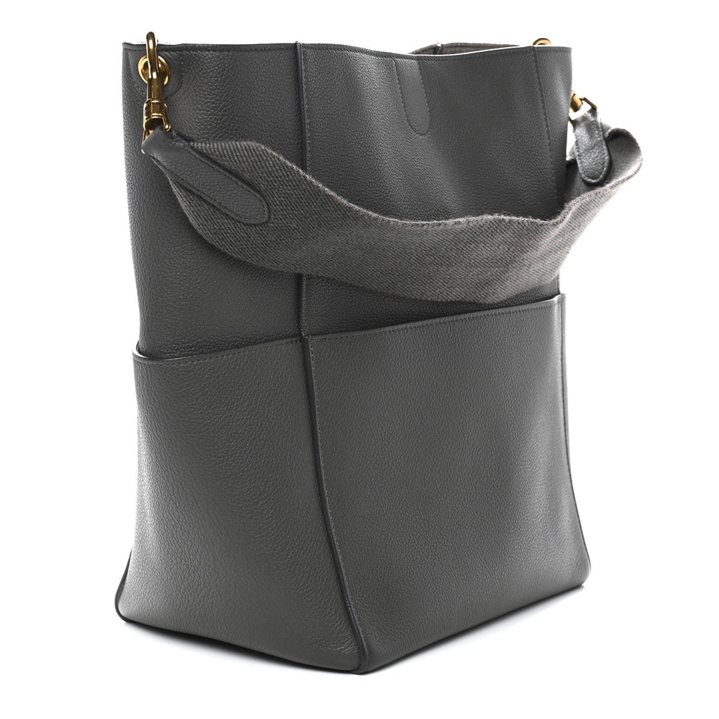 Soft Grained Calfskin Sangle Bucket Bag Grey