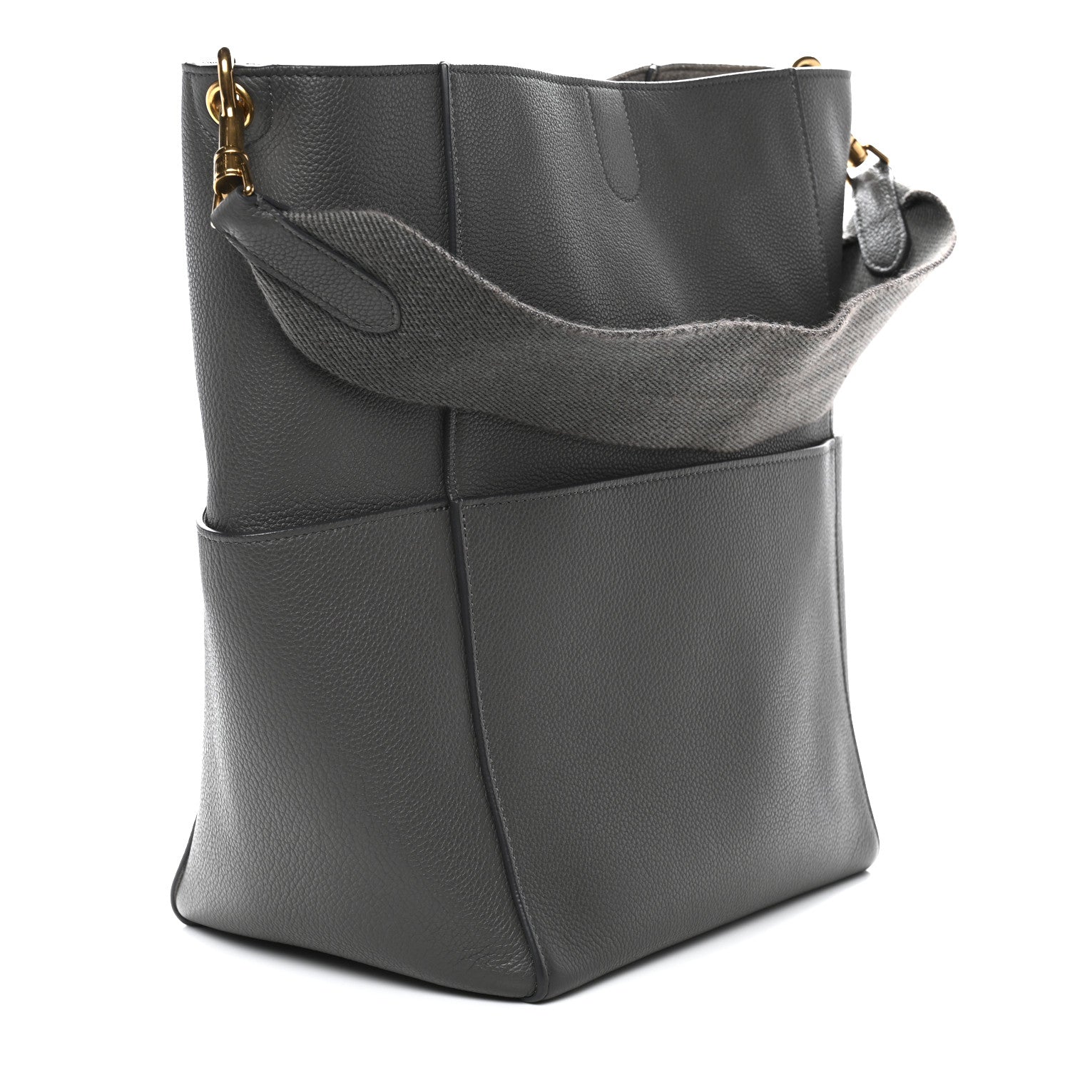 Soft Grained Calfskin Sangle Bucket Bag Grey