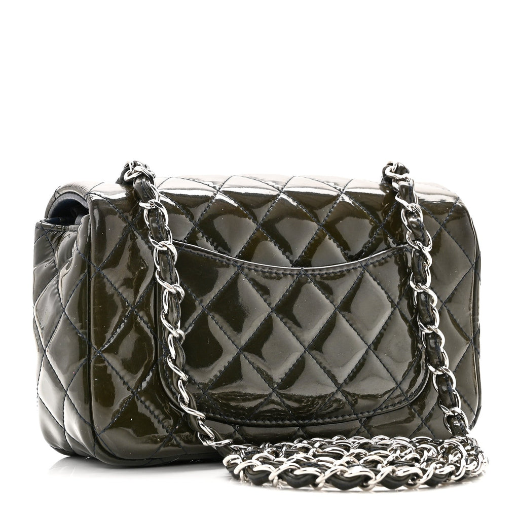 Patent Calfskin Quilted Mini Rectangular Flap Navy Blue