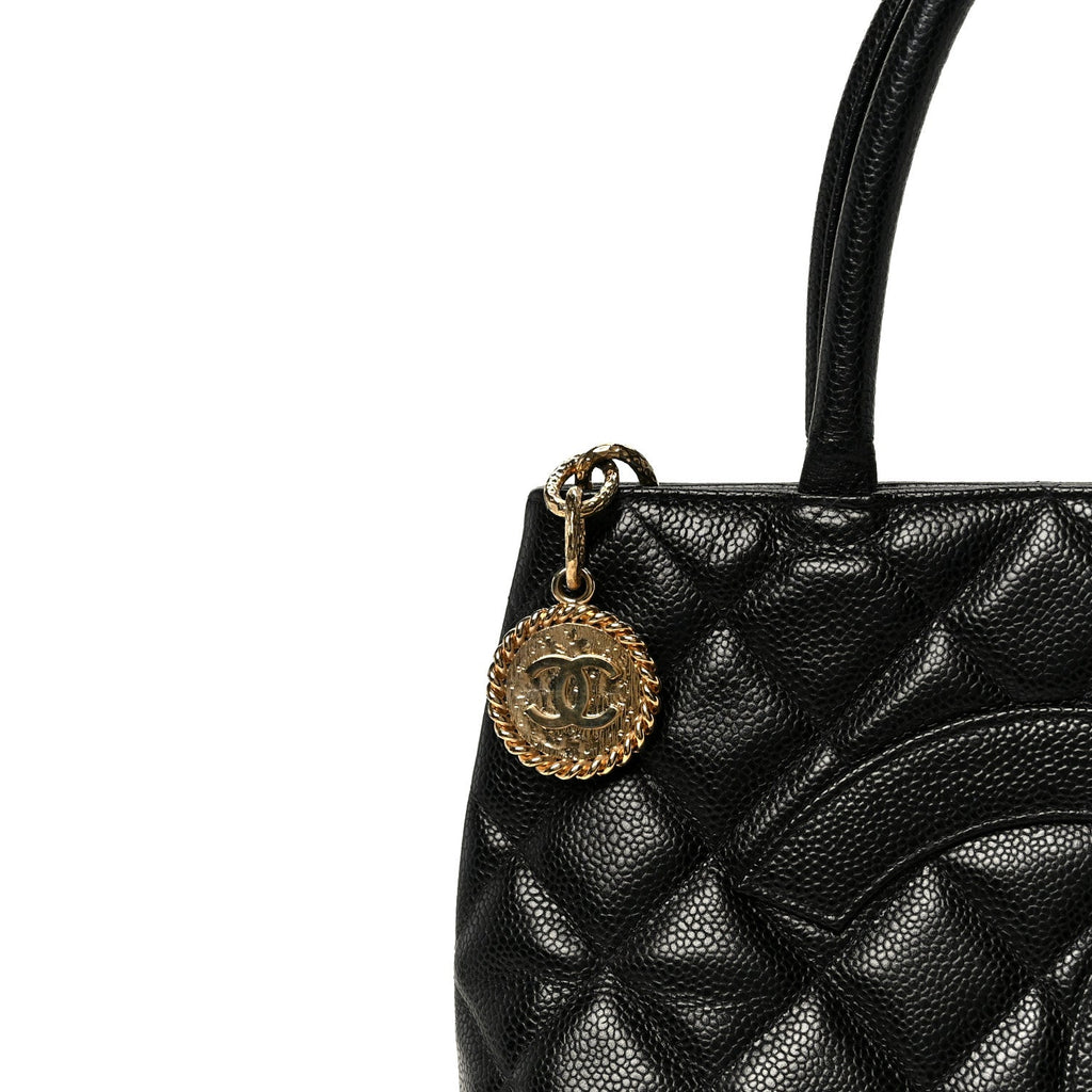 Caviar Quilted Medallion Tote Black