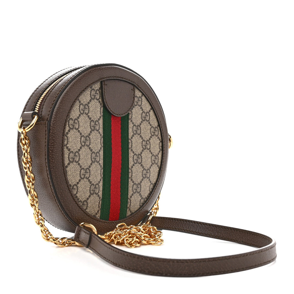 GG Supreme Monogram Web Mini Ophidia Round Shoulder Bag Brown