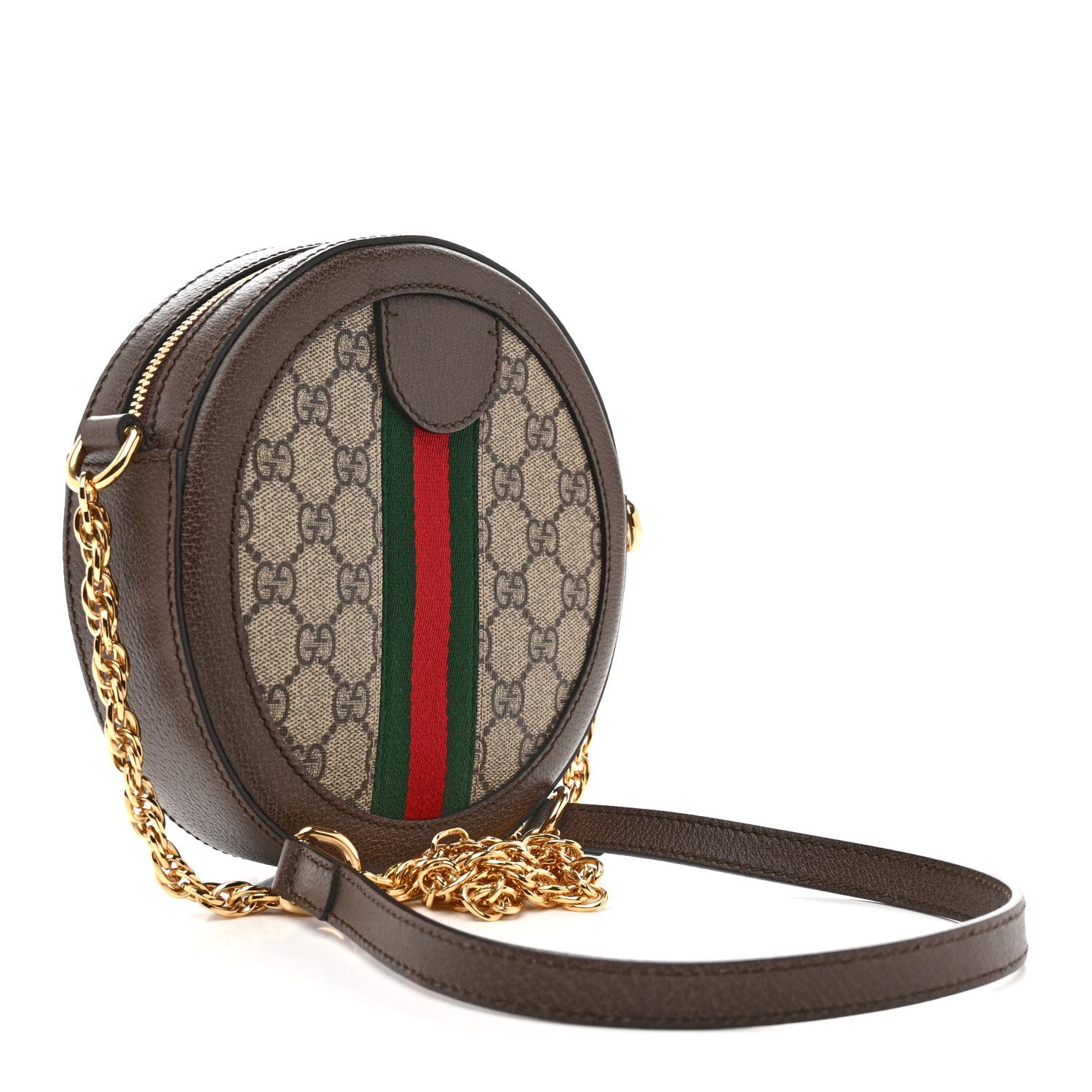GG Supreme Monogram Web Mini Ophidia Round Shoulder Bag Brown
