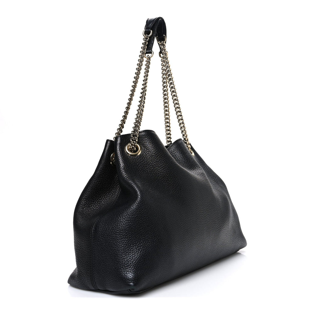 Pebbled Calfskin Medium Soho Chain Shoulder Bag Black