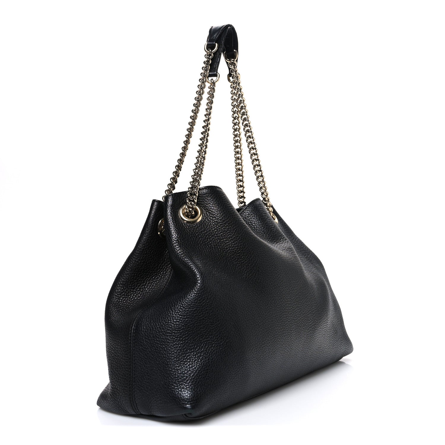 Pebbled Calfskin Medium Soho Chain Shoulder Bag Black