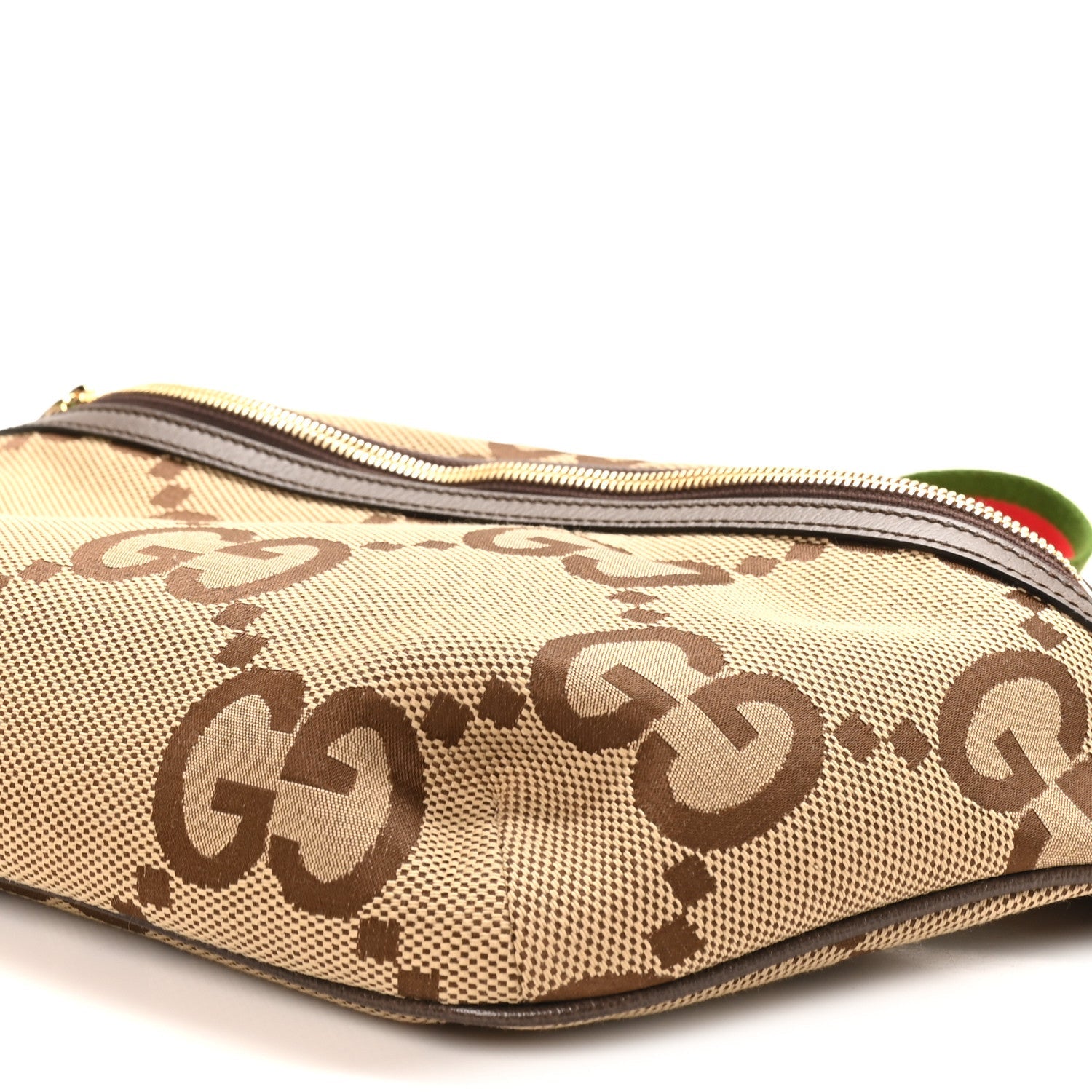 Monogram Jumbo GG Textured Dollar Calfskin Web Belt Bag Camel Ebony New Acero