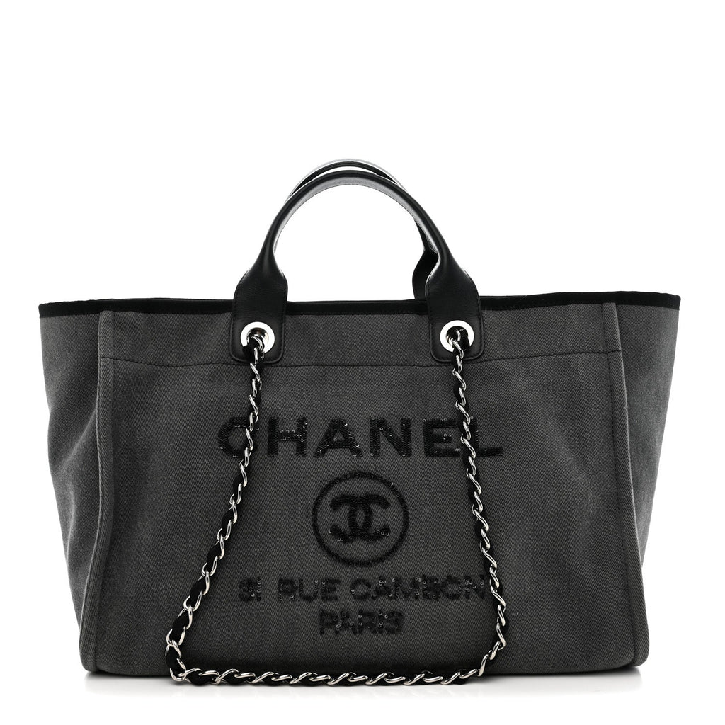 Canvas Sequin Medium Deauville Tote Charcoal