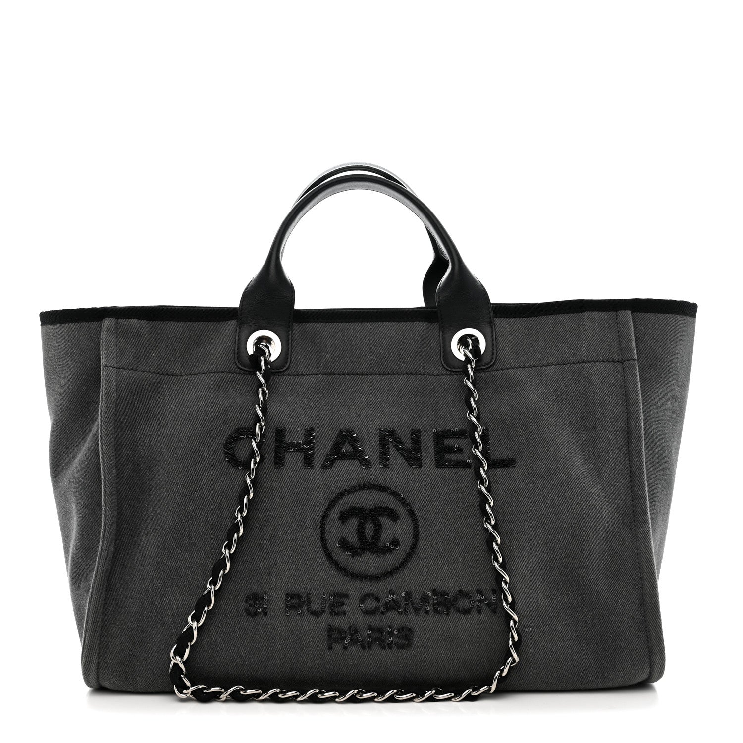 Canvas Sequin Medium Deauville Tote Charcoal