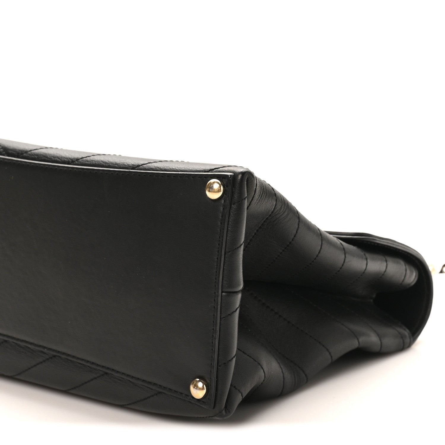 Calfskin Chevron Stitched Large Envelope Flap Black