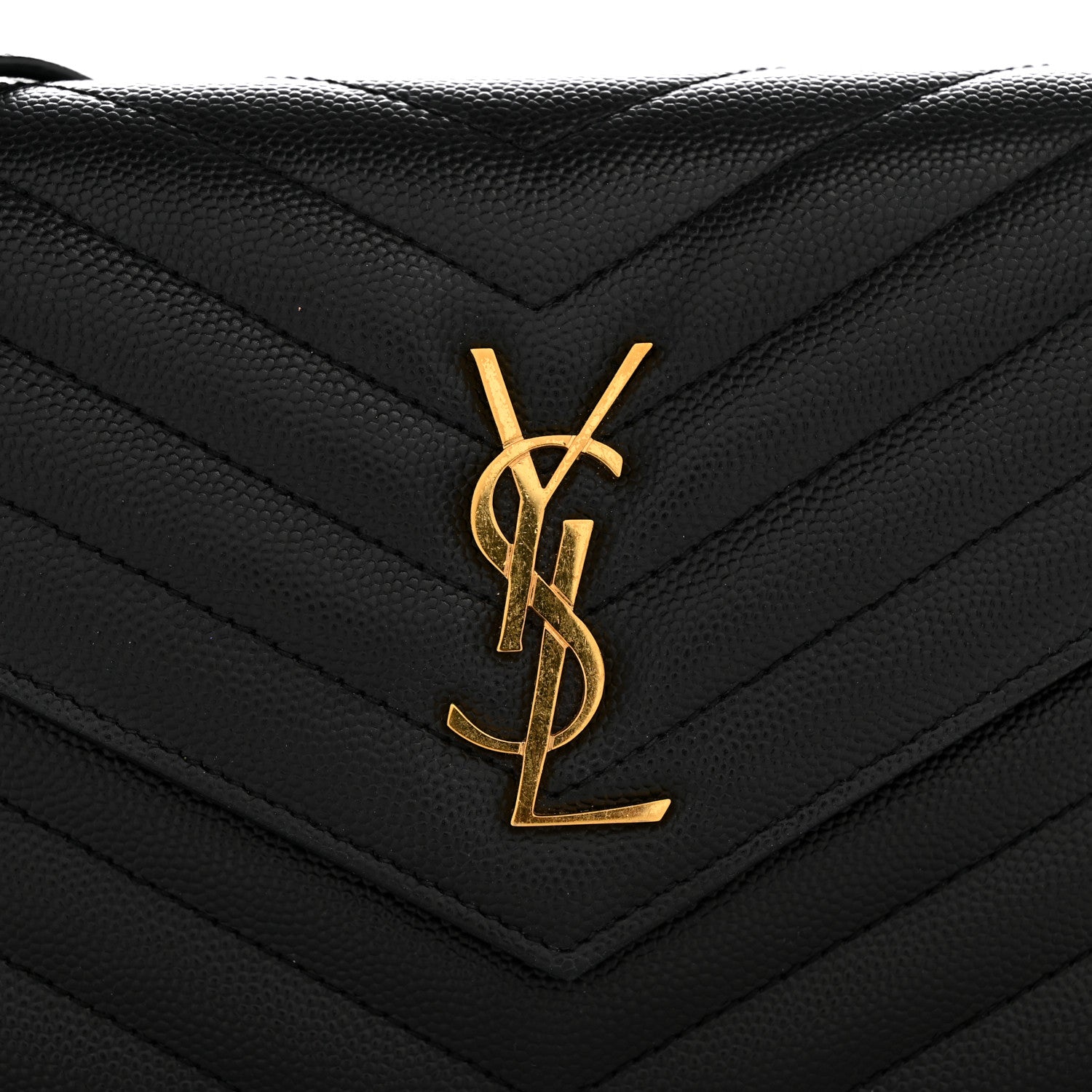 Grain De Poudre Matelasse Chevron Monogram Envelope Chain Wallet Black