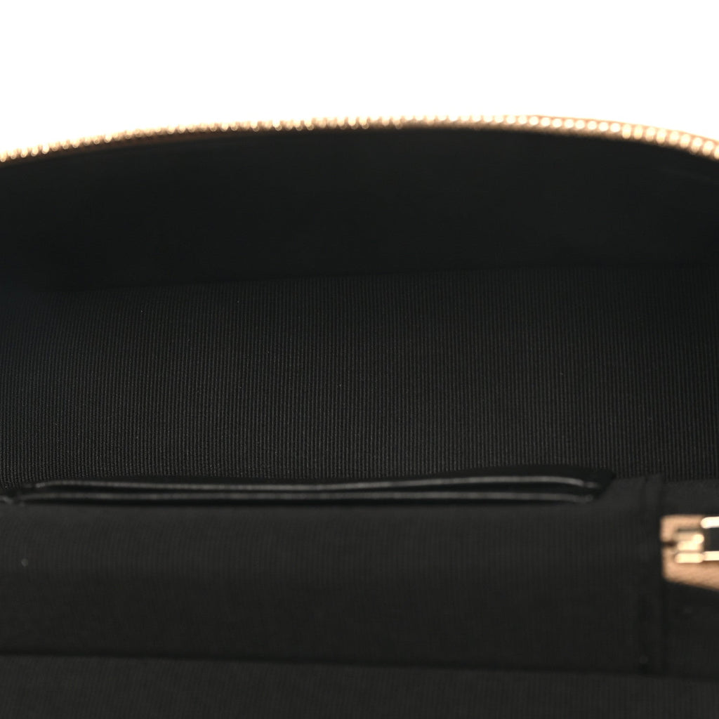 Suede Calfskin Shiny Lambskin Stitched Top Handle Slim Vanity Case With Chain Beige Black