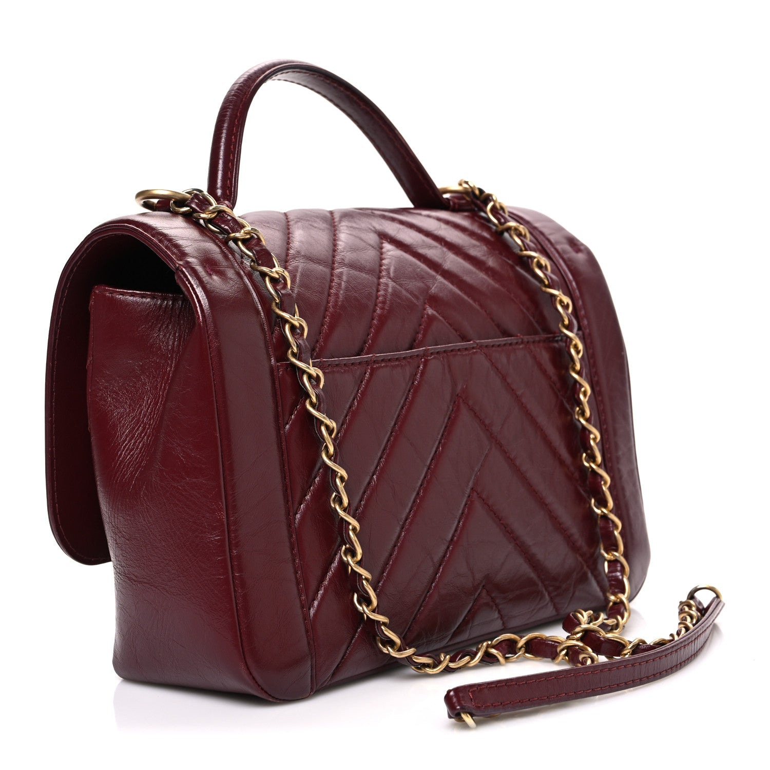 Calfskin Chevron Quilted Top Handle Flap Red