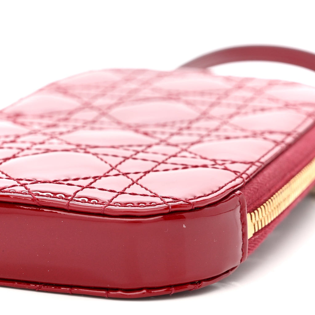 Patent Cannage Lady Dior Phone Holder Red