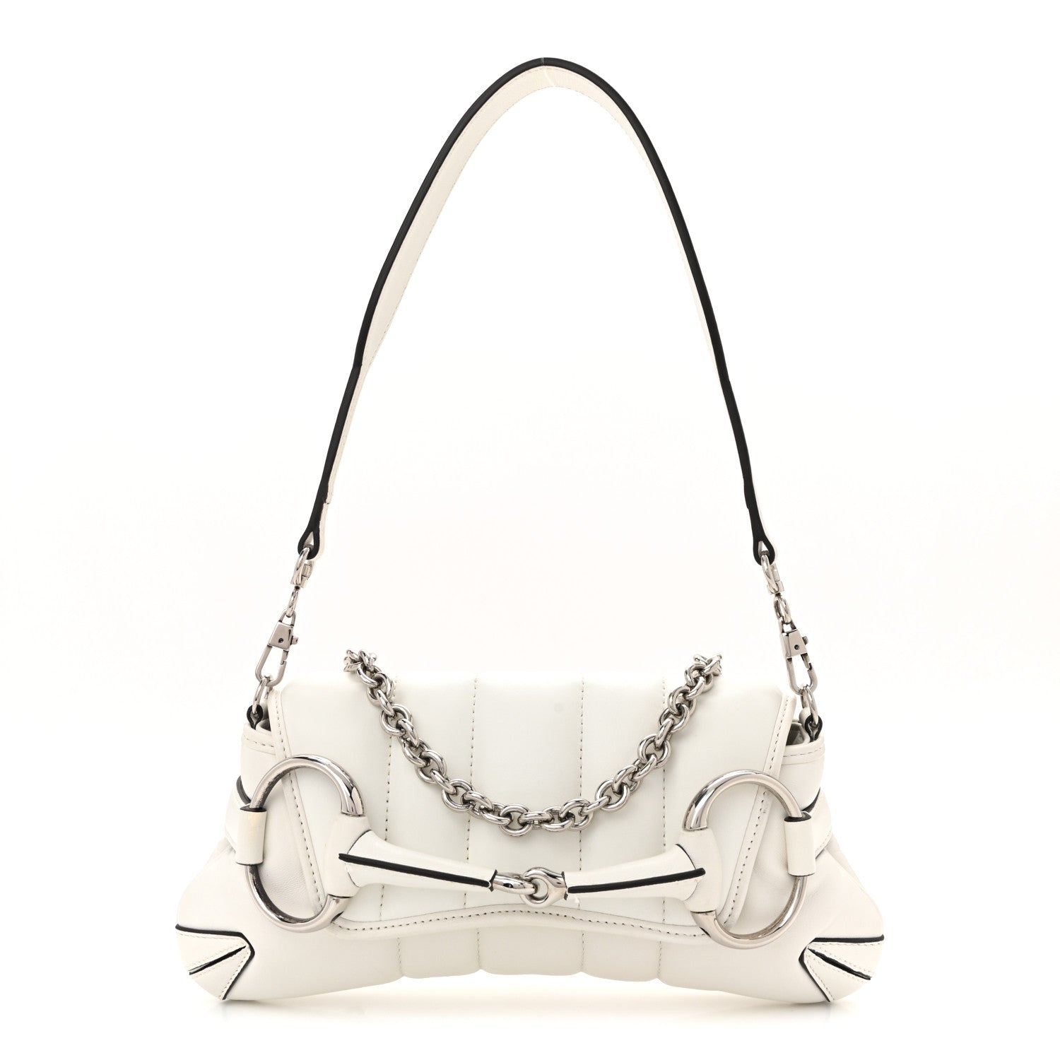 Nappa Vertical Matelasse Small Maxi Horsebit Chain Shoulder Bag Great White