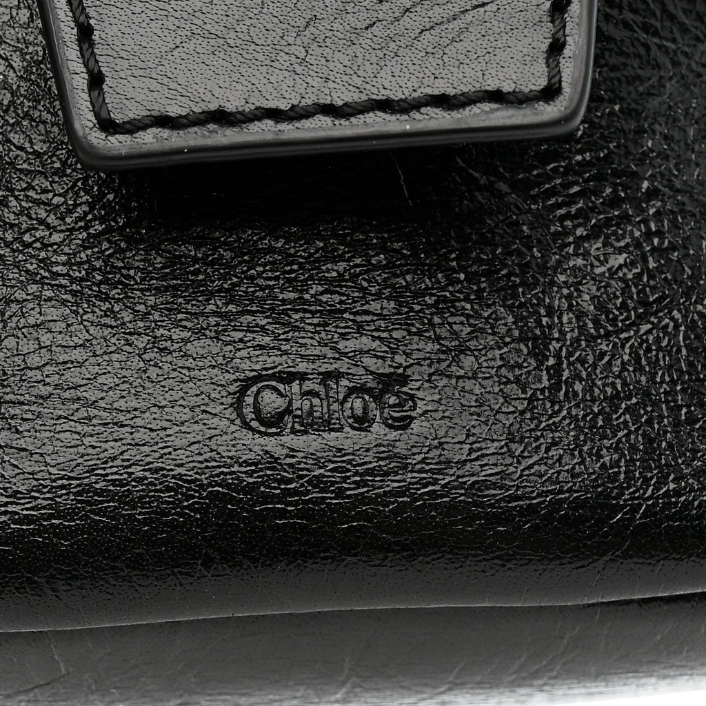 Shiny Calfskin Camera Crossbody Black