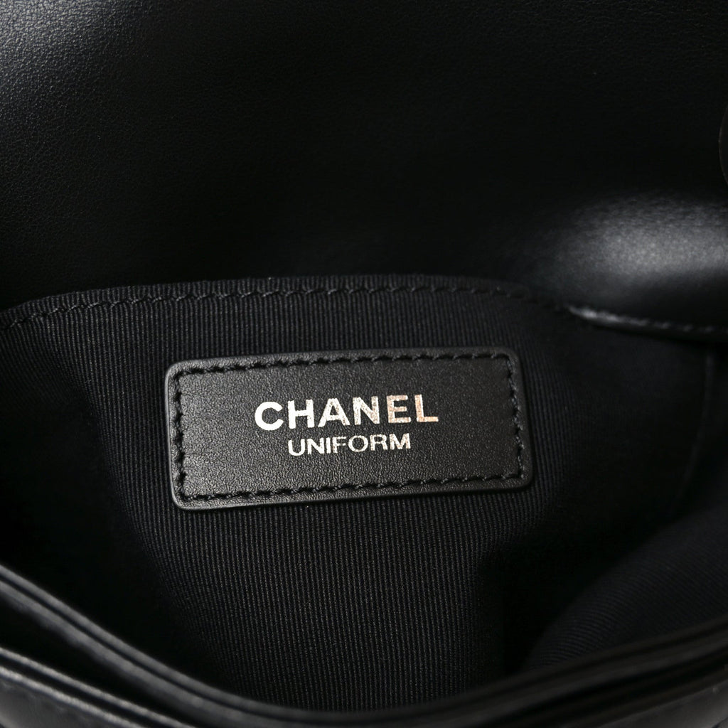 Calfskin Quilted CC Uniform Flap Belt Bag Black