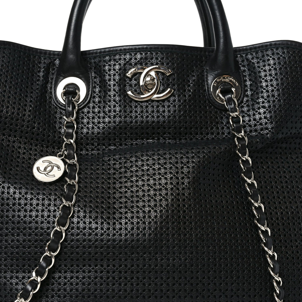 Calfskin Perforated Up In The Air Tote Black