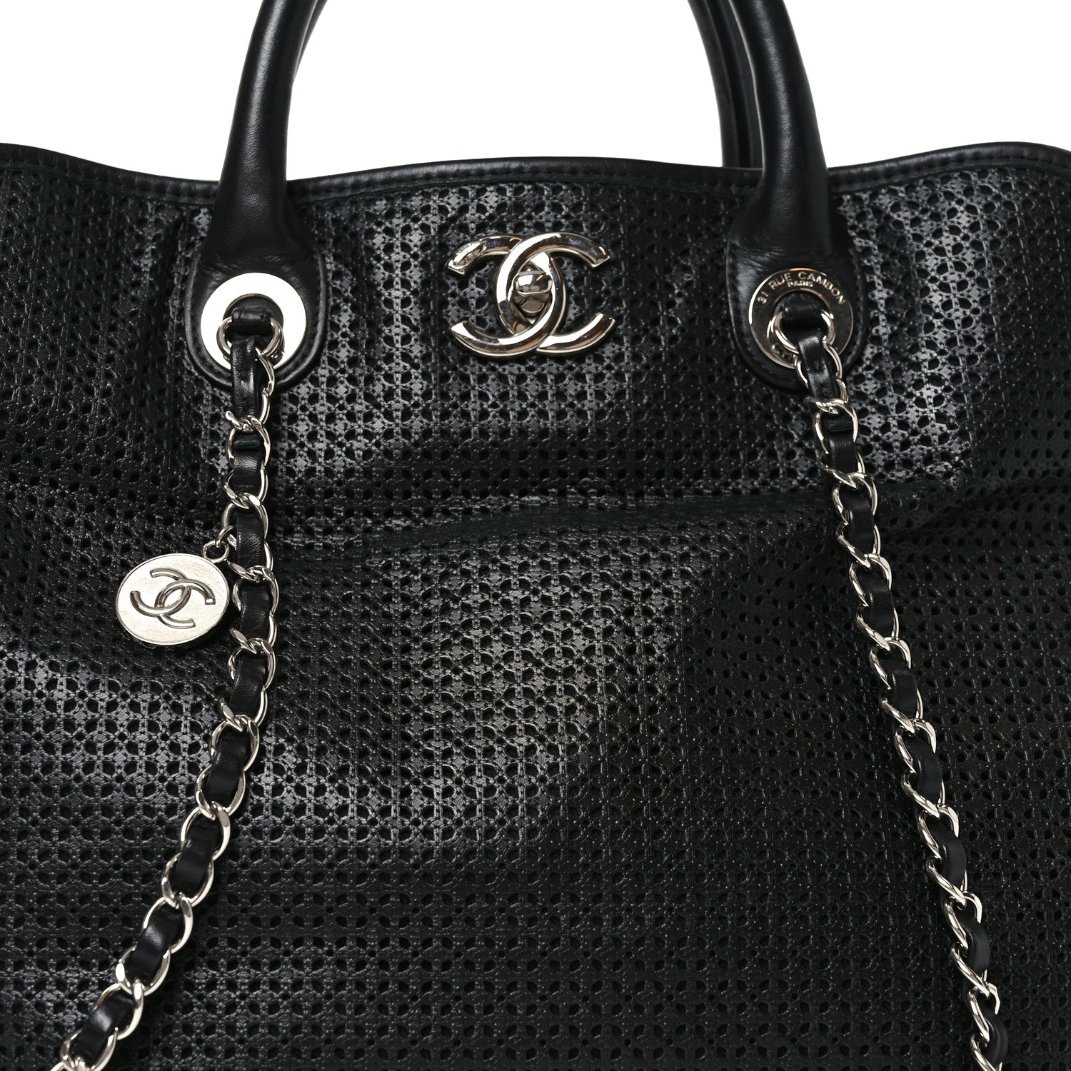 Calfskin Perforated Up In The Air Tote Black