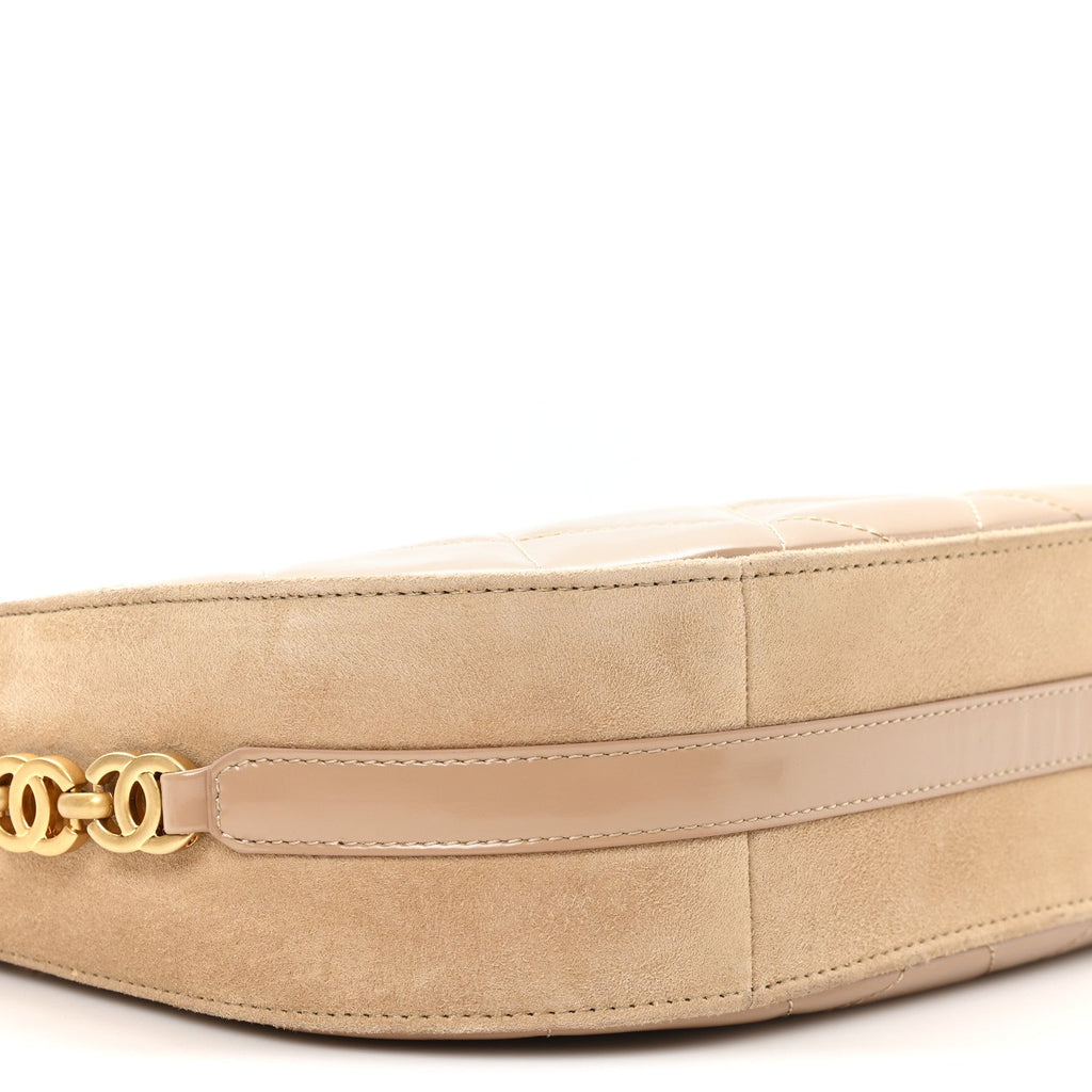 Shiny Calfskin Suede Goatskin Quilted Hobo Beige