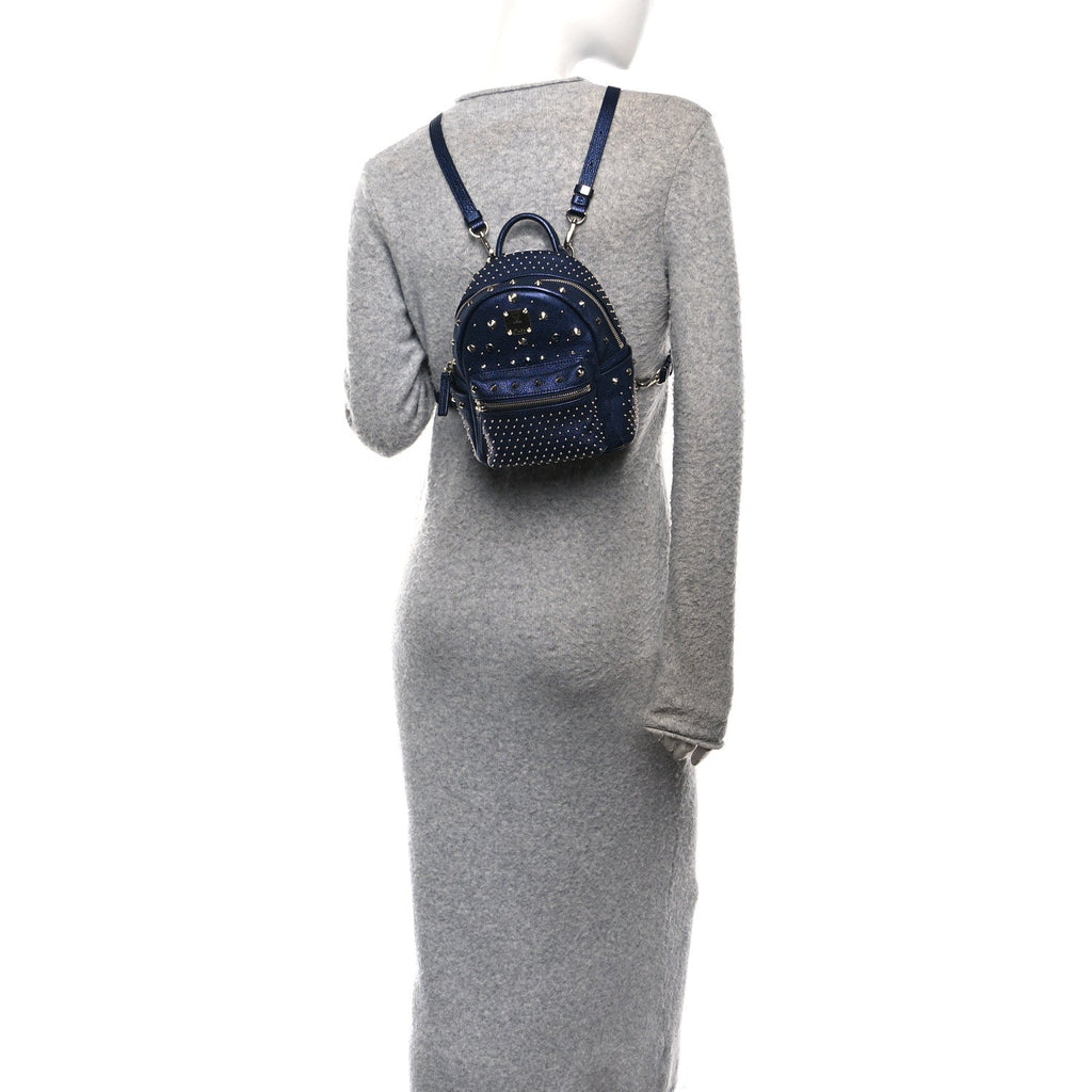 Metallic Calfskin Stud X-Mini Stark Bebe Boo Backpack Blue