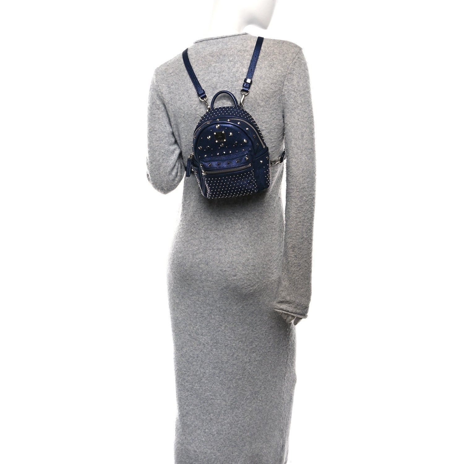 Metallic Calfskin Stud X-Mini Stark Bebe Boo Backpack Blue