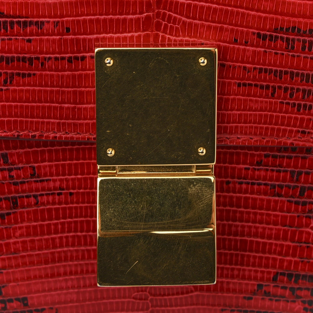 Lizard Medium Classic Box Flap Bag Ruby