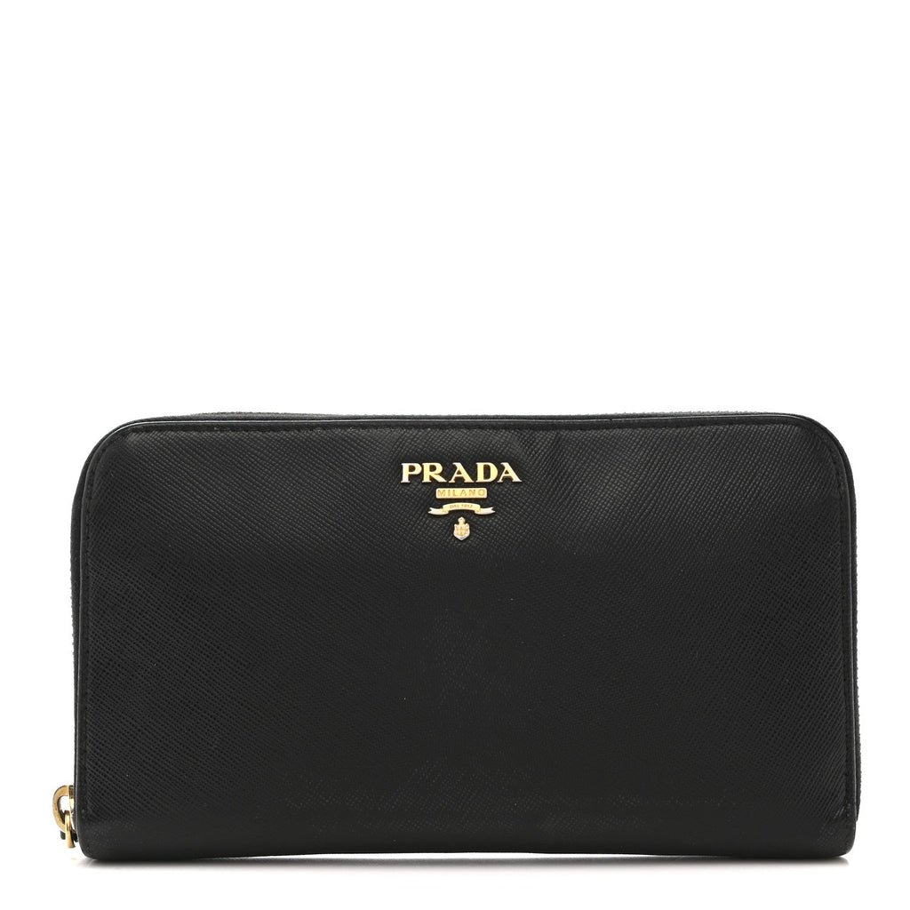 Saffiano Metal Zip Around Wallet Black