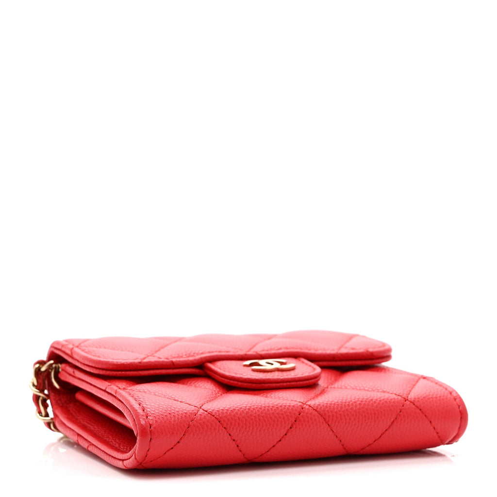 Caviar Quilted Flap  Holder On Chain Red