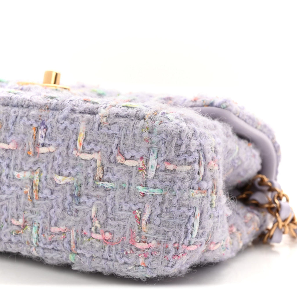 Tweed Quilted Pearl Twist Mini Rectangular Flap Purple