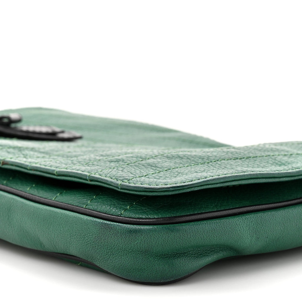 Calfskin Trophe Twist Pocket Shoulder Bag Emerald