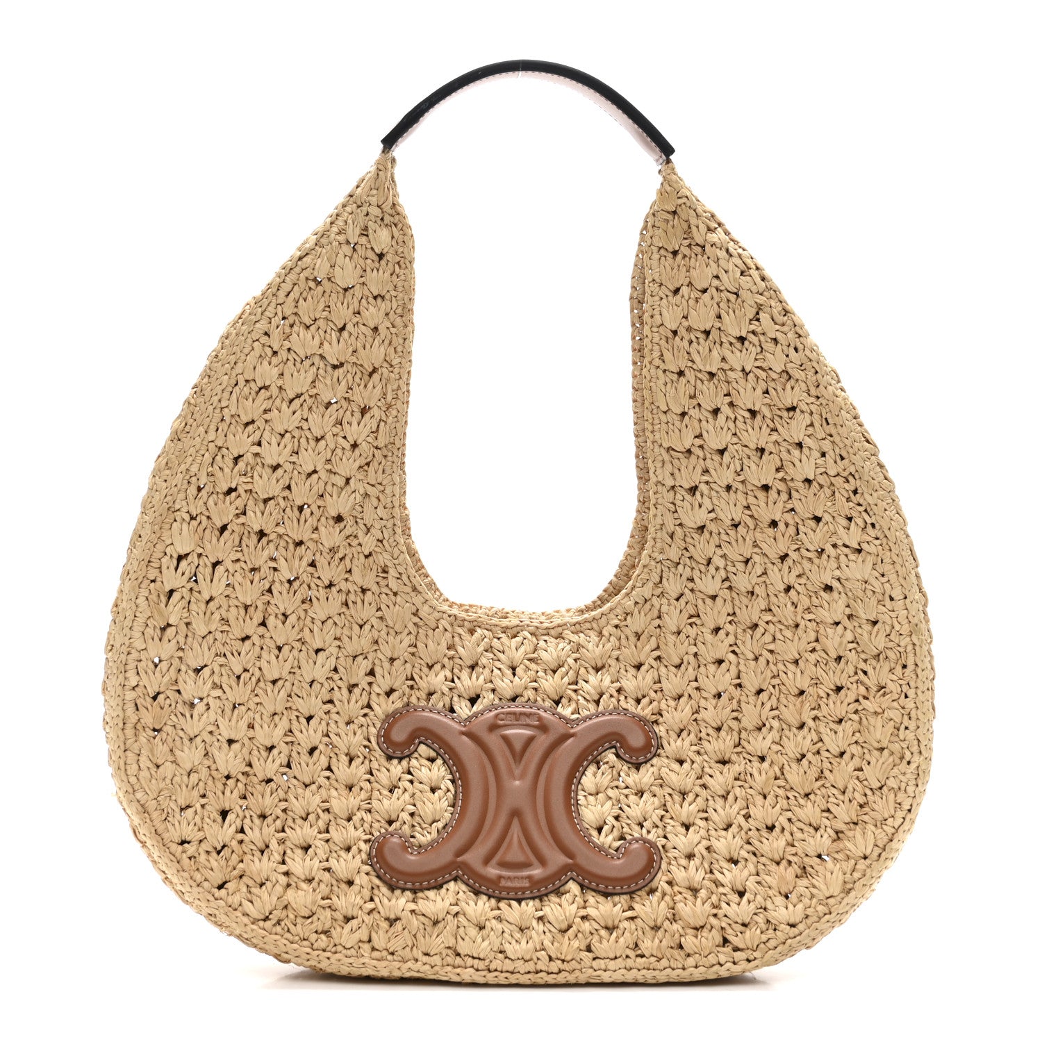 Raffia Calfskin Triomphe Panier Hobo Bag Natural Tan