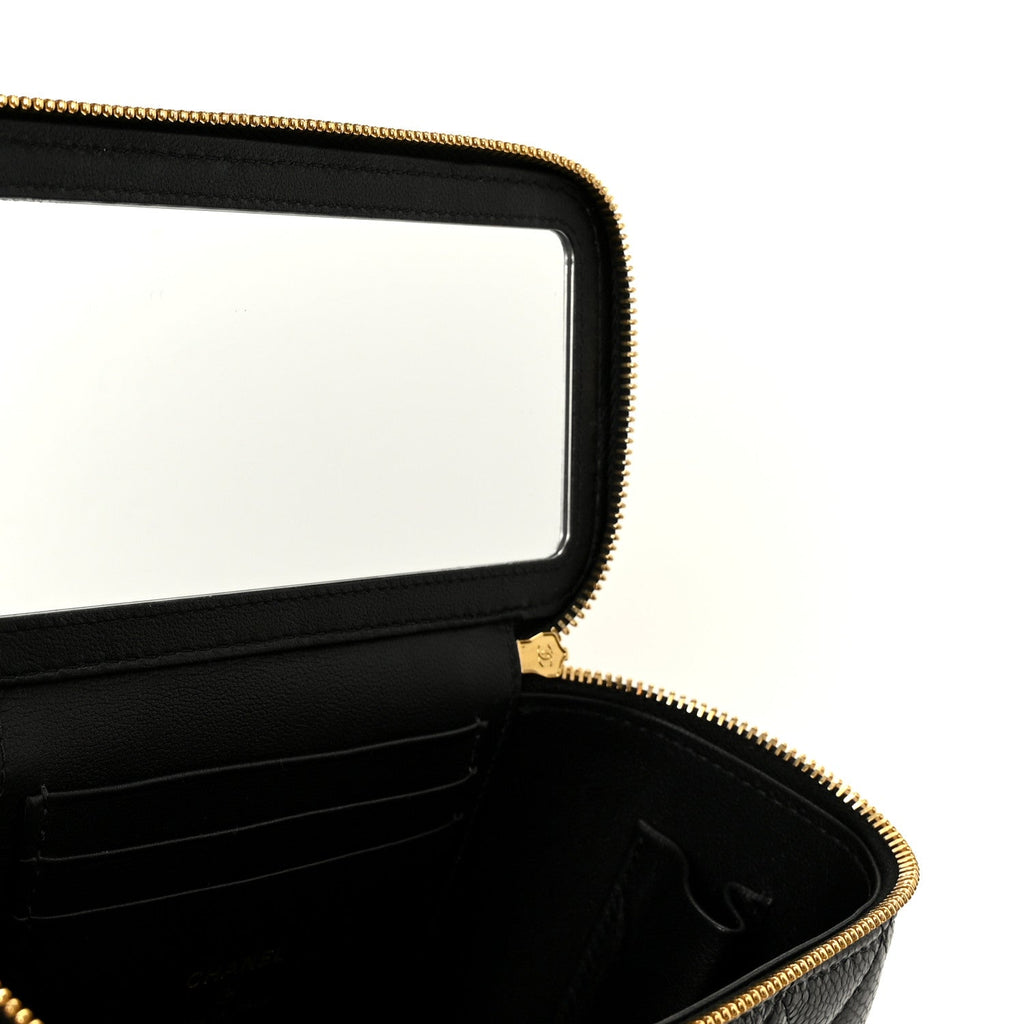 Grained Lambskin Quilted Small Vanity Case With Chain Black