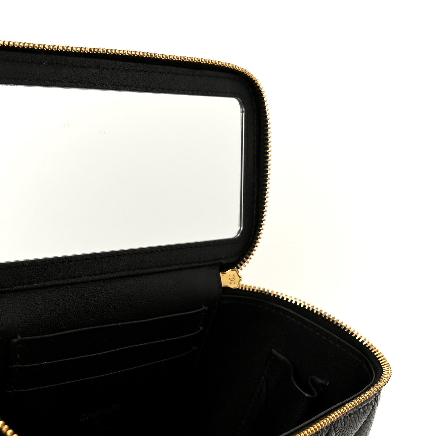 Grained Lambskin Quilted Small Vanity Case With Chain Black