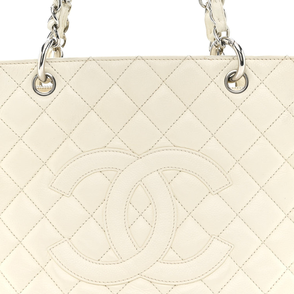 Caviar Quilted Grand Shopping Tote GST White