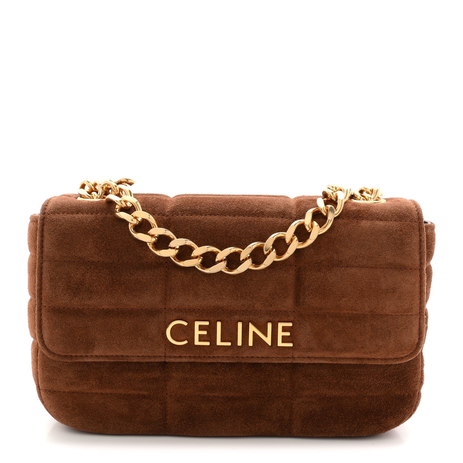 Suede Matelasse Quilted Chain Shoulder Bag Brown