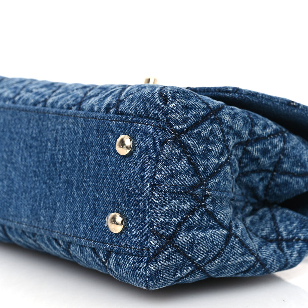 Washed Denim Quilted Mini Coco Handle Flap Blue