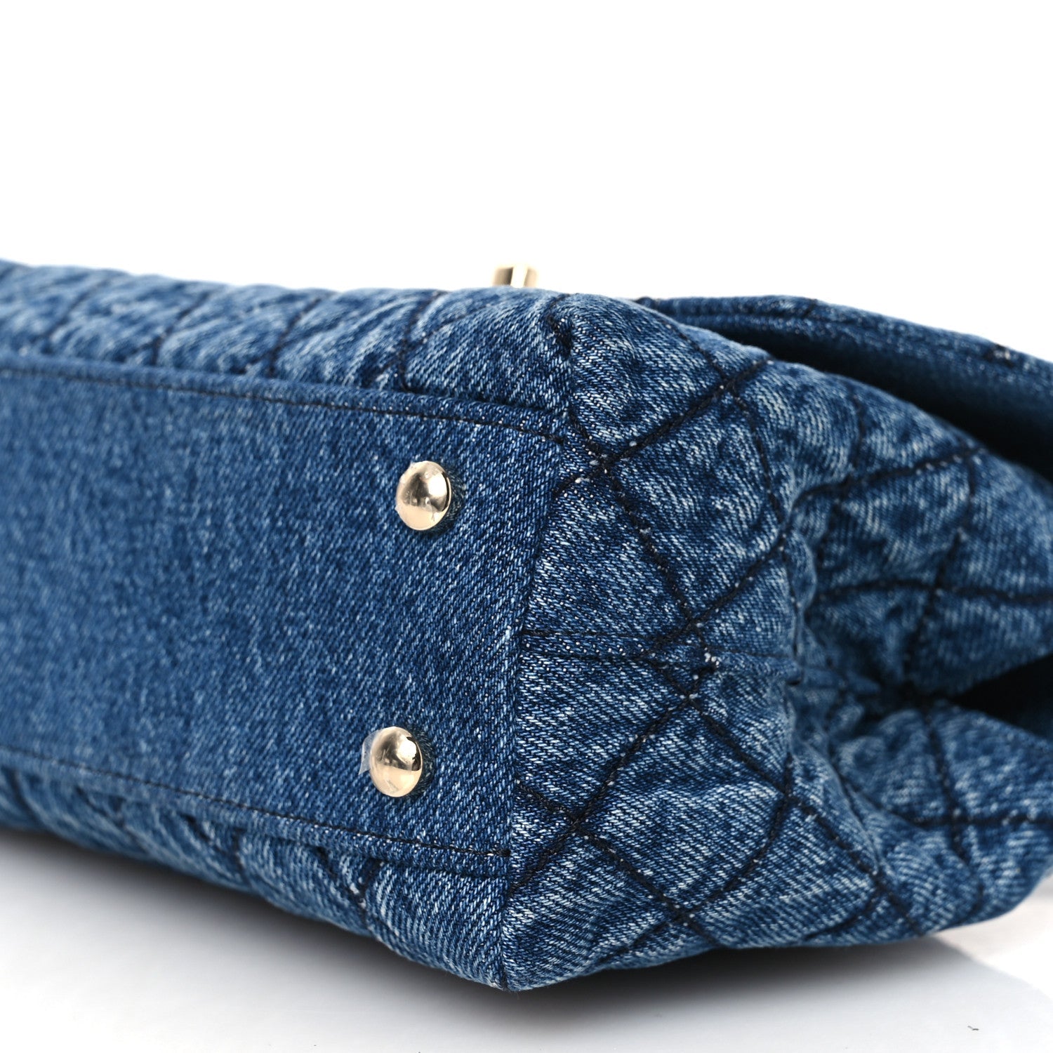 Washed Denim Quilted Mini Coco Handle Flap Blue