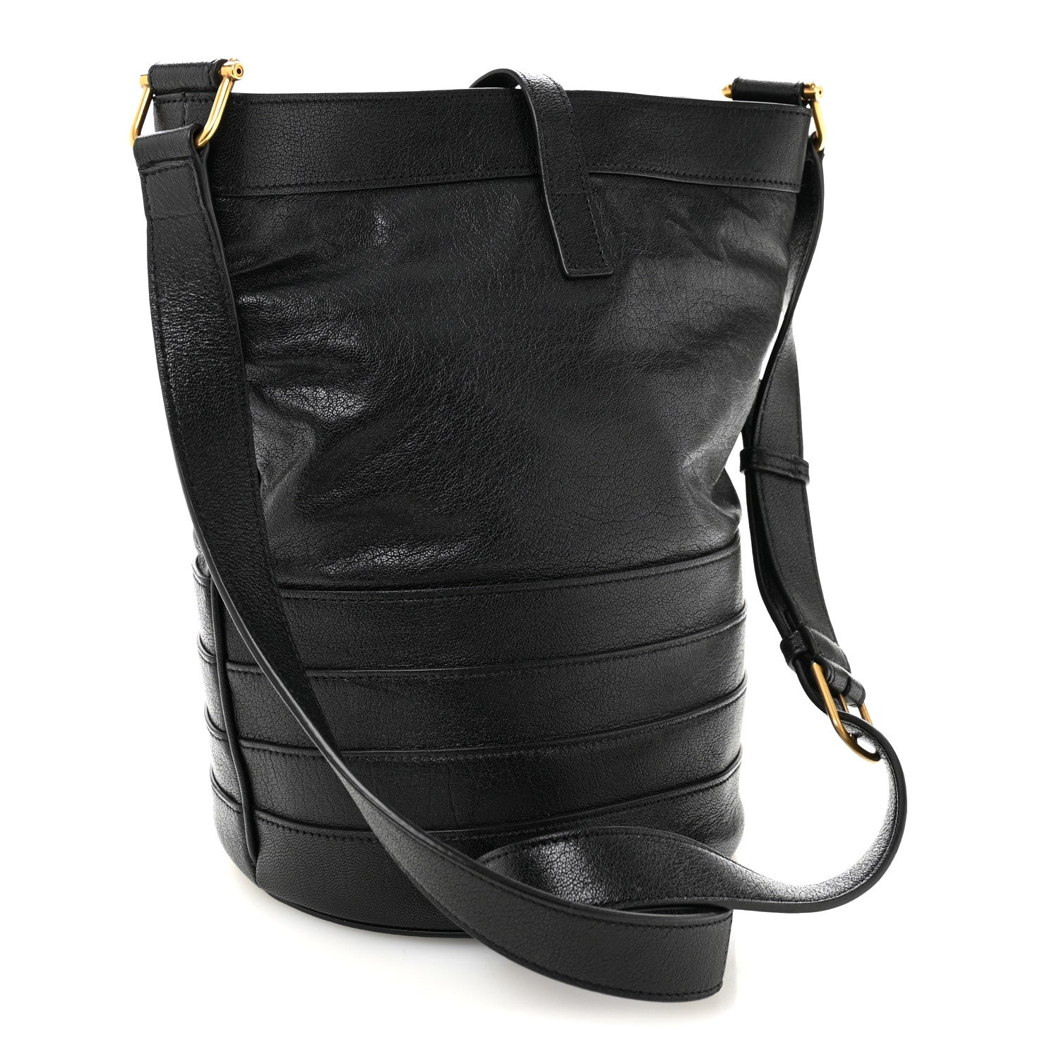 Lambskin Seau Fermoir Bucket Bag Black