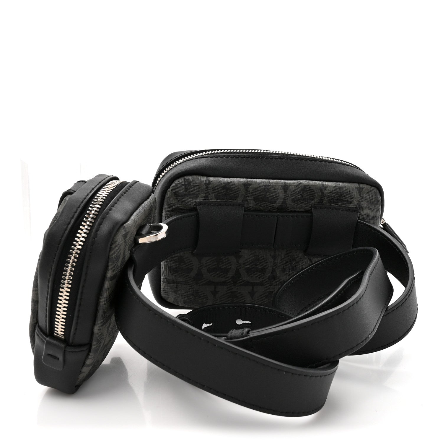 Gancini Monogram Calfskin Multi-Pouch Travel Belt Bag Black Grey