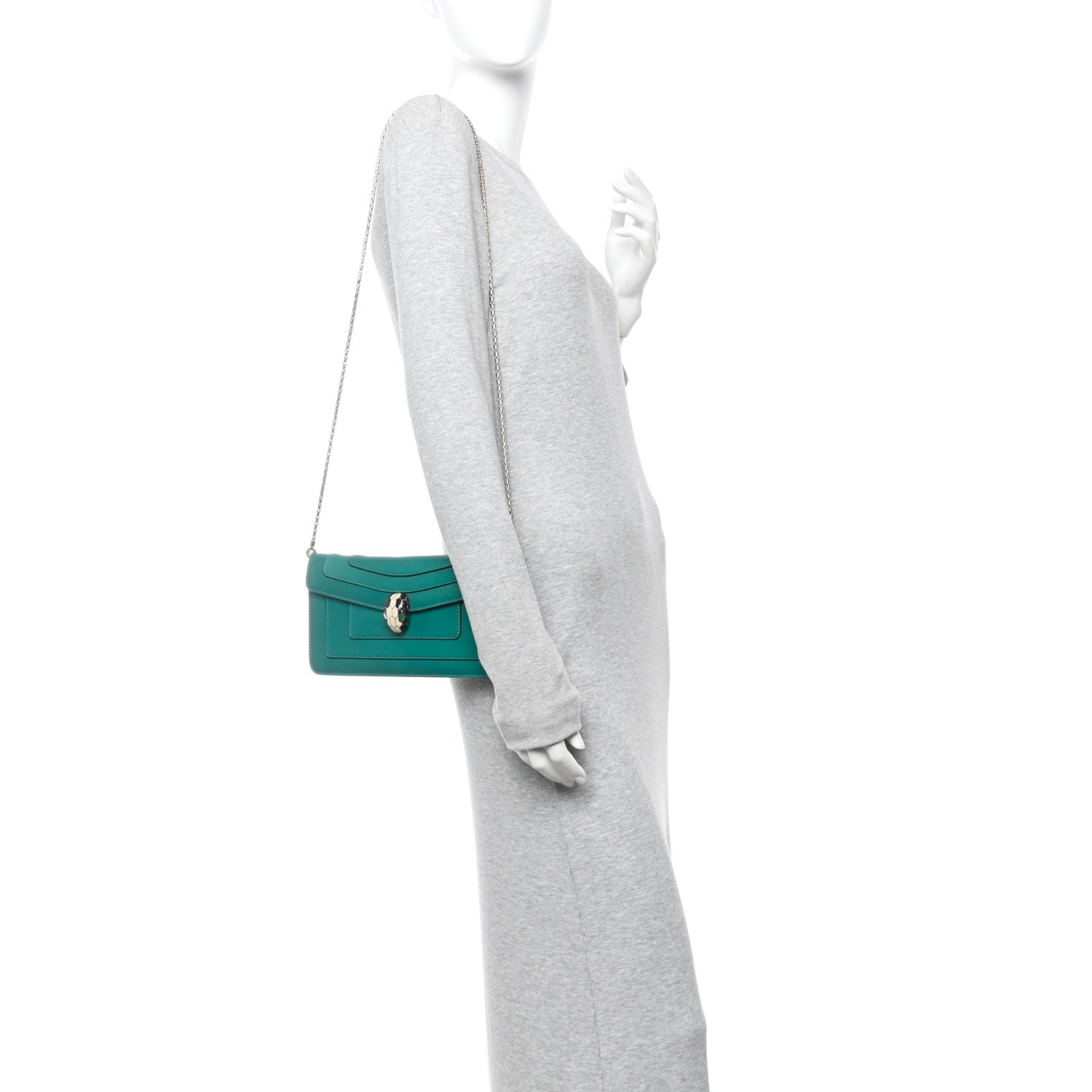 Calfskin Serpenti Forever Flap Clutch Emerald Green