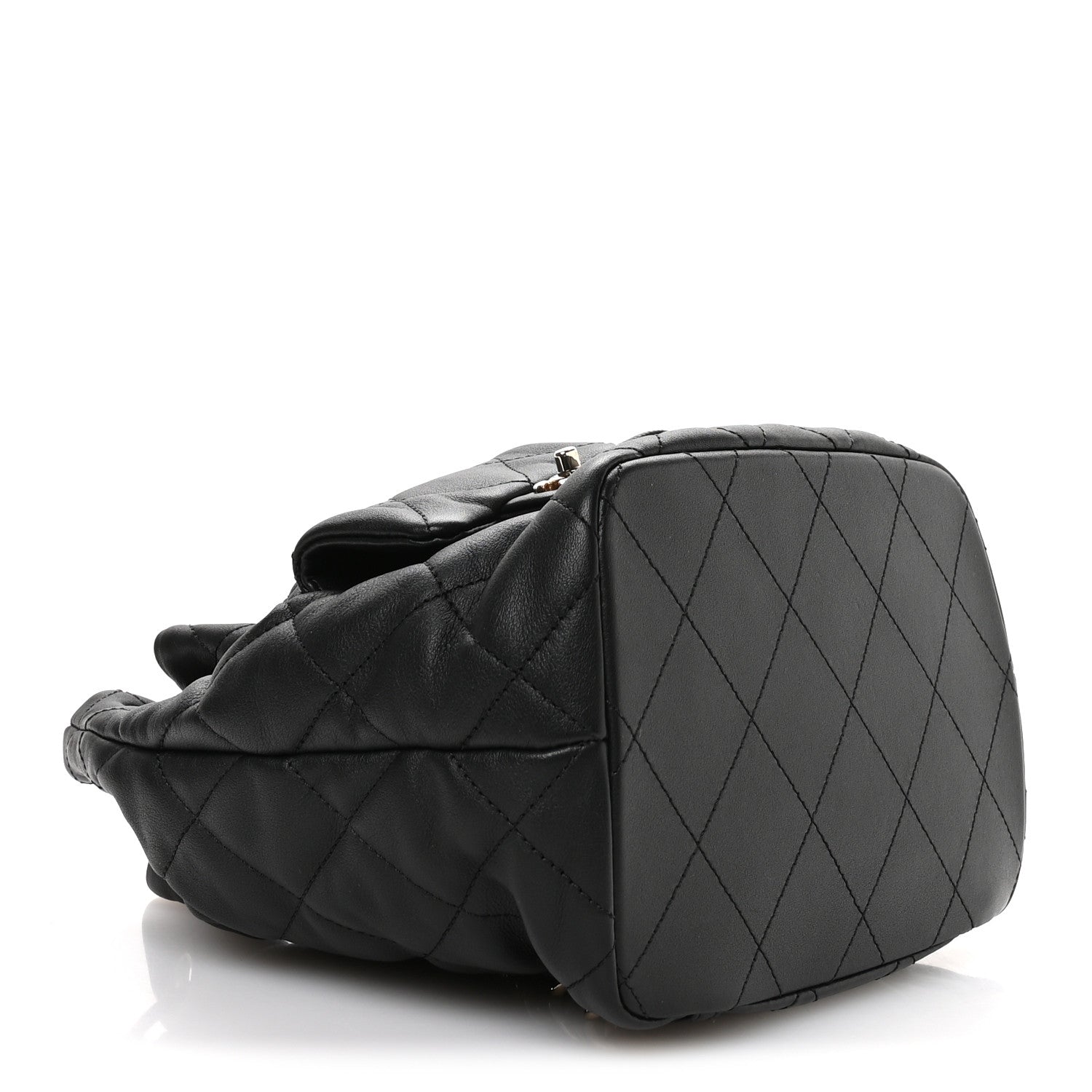 Lambskin Quilted Double Pocket Drawstring Backpack Black