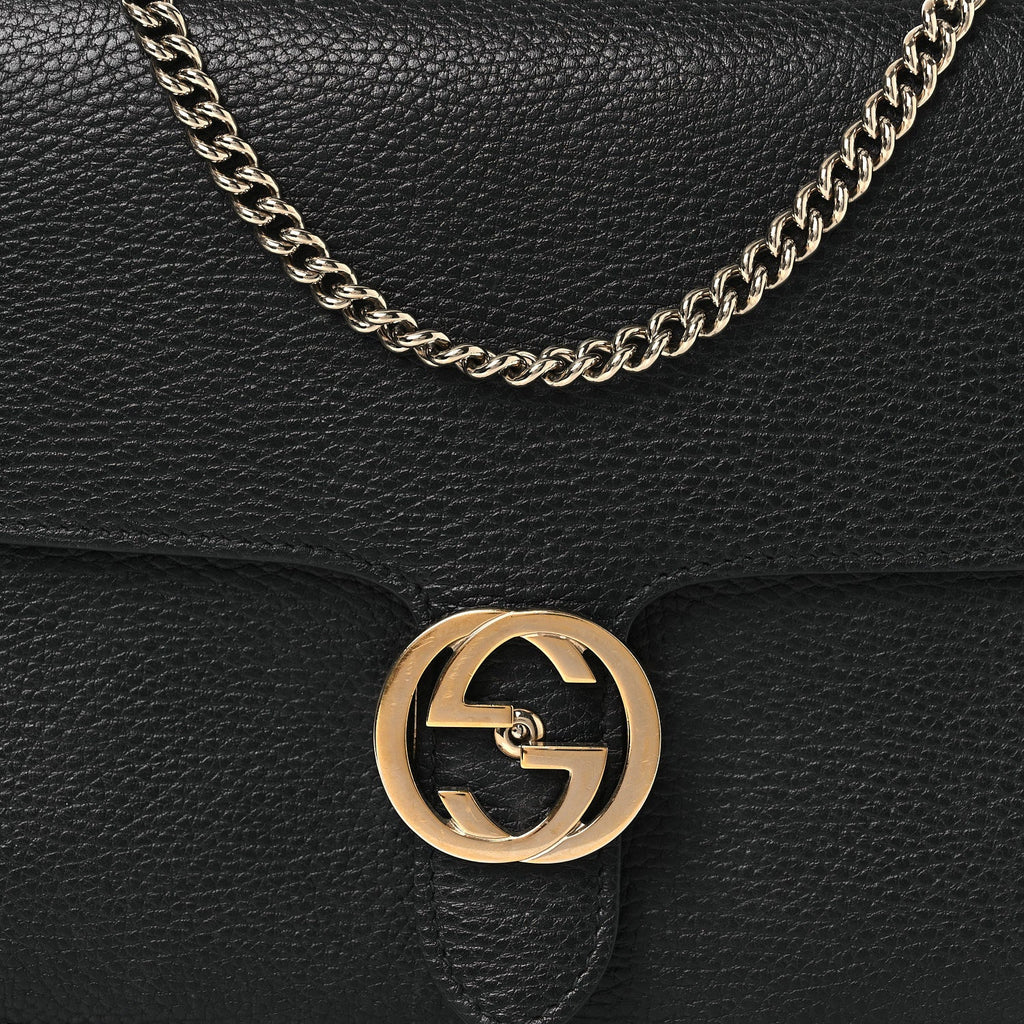 Dollar Calfskin Interlocking G Shoulder Bag Black
