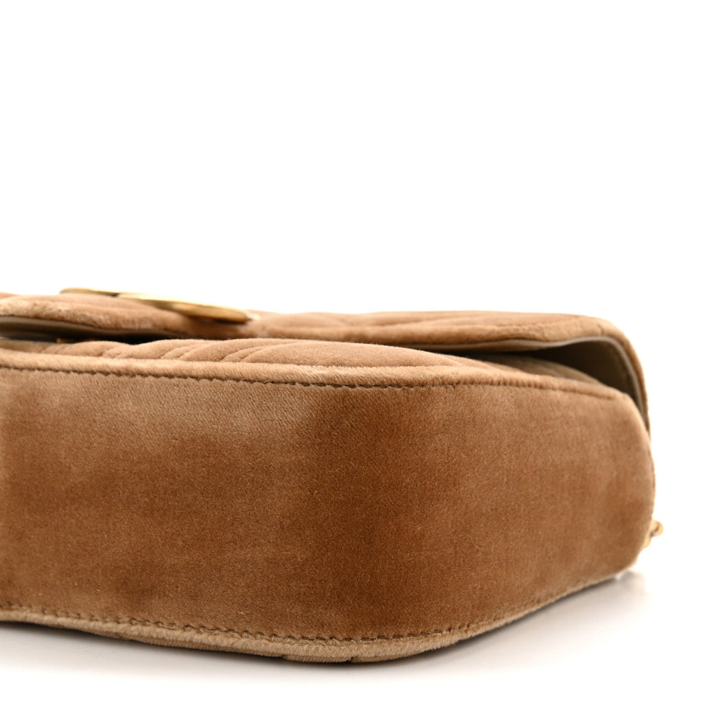 Velvet Matelasse Mini GG Marmont Shoulder Bag Taupe